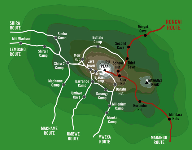 kilimanjaro rongai route map