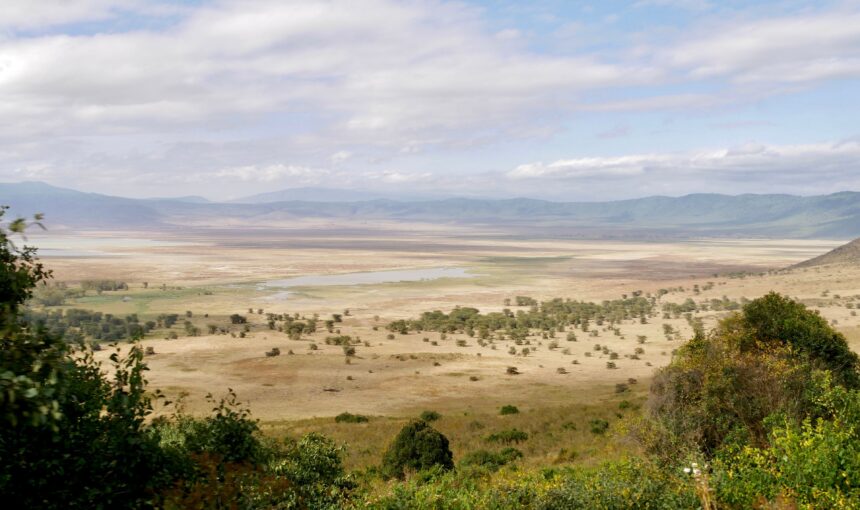Travel Blogs A stunning panoramic view of Ngorongoro Crater in Tanzania, showcasing its vast savannah and natural beauty.